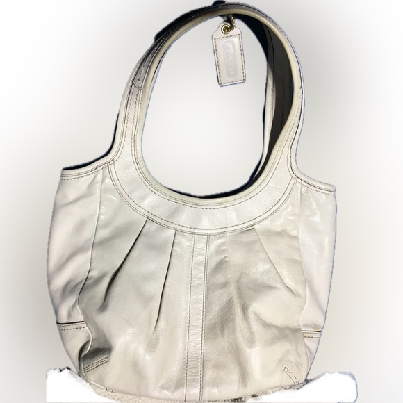 Coach Ergo Pleated Leather Tattersall Lining Hobo Shoulder Handbag Ivory White - Picture 4 of 12